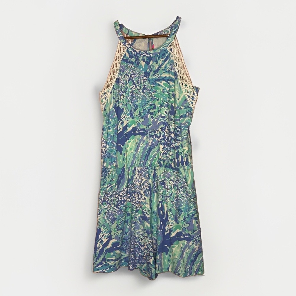 Blue Haven Hey Soleil Lala Romper L Blue Halter‎ Neck Lace Detail Beach Resort